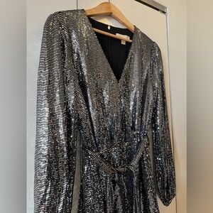 Michael Michael Kors Mirror Dot Matte-Jersey Crossover Dress, Size L